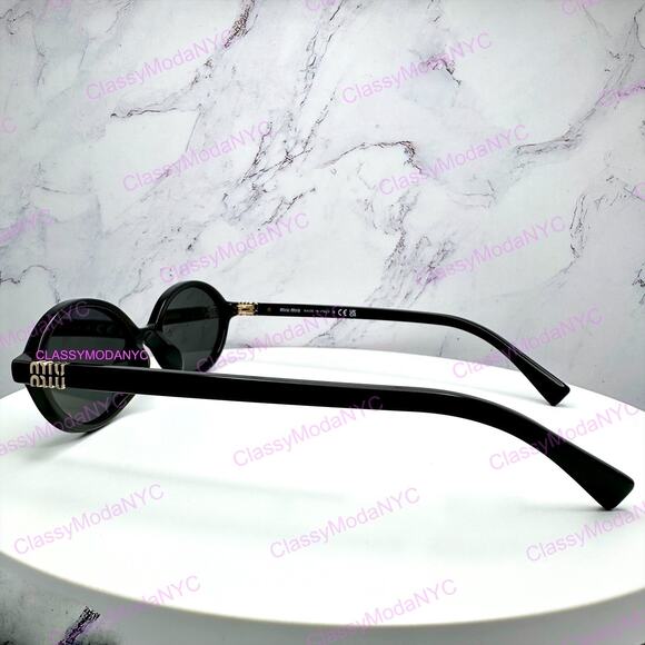 MIU MIU Sunglasses New Black Acetate Slim Round Gold Metal Logo Authentic Women main image 12